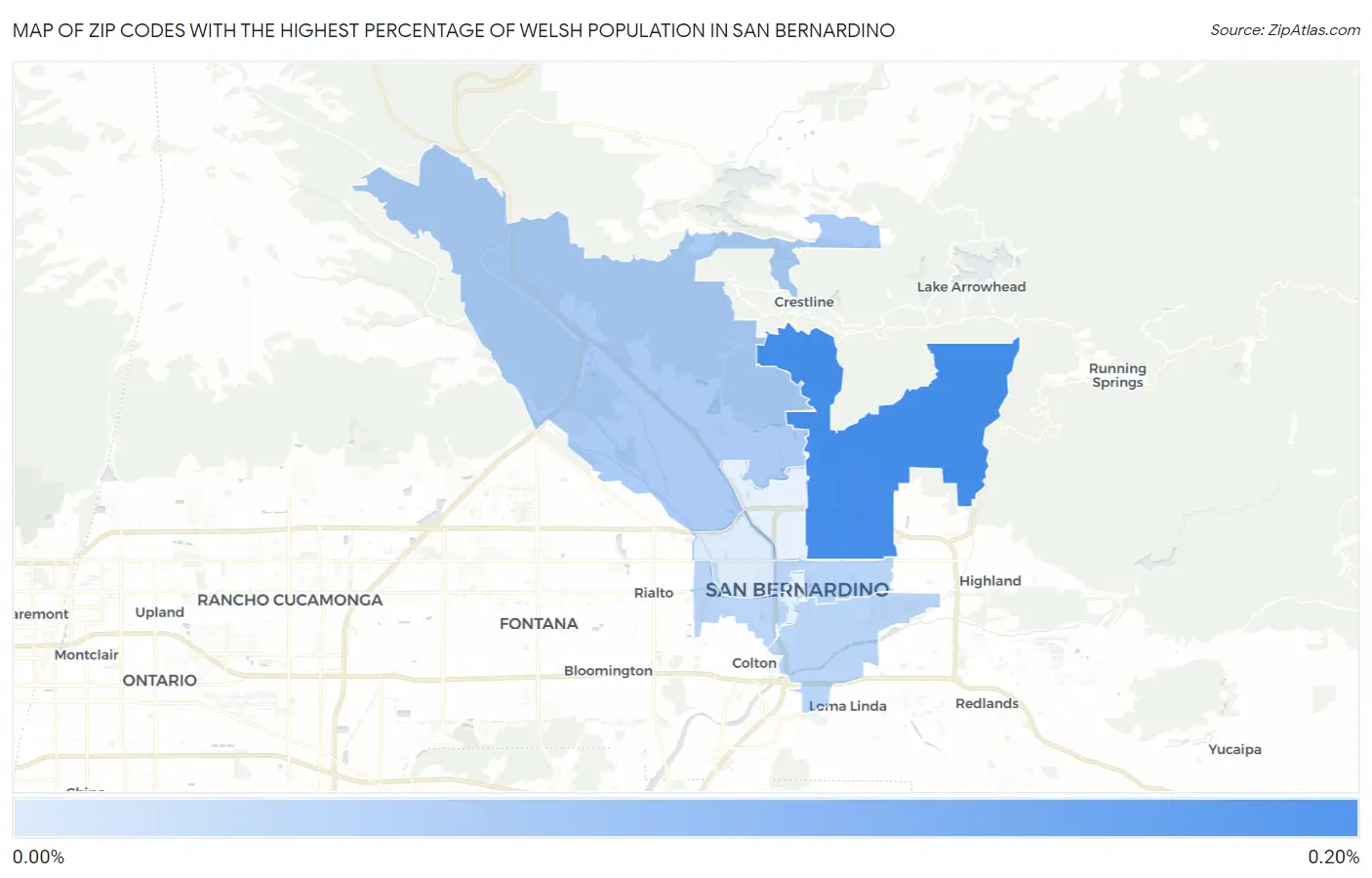 Zip Codes with the Highest Percentage of Welsh Population in San Bernardino Map