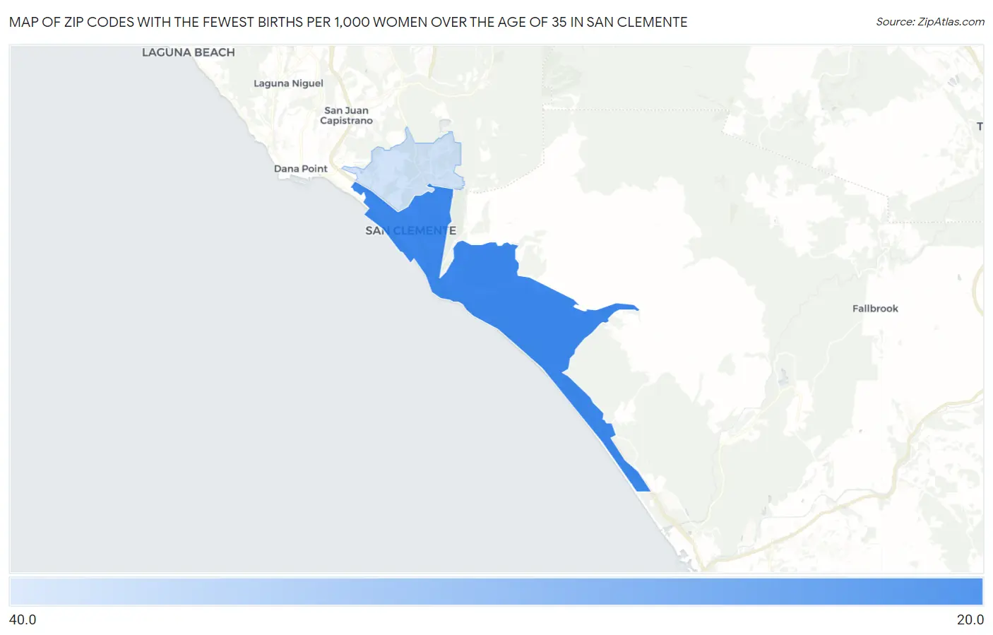 Zip Codes with the Fewest Births per 1,000 Women Over the Age of 35 in San Clemente Map