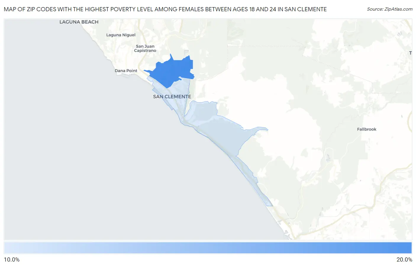 Zip Codes with the Highest Poverty Level Among Females Between Ages 18 and 24 in San Clemente Map