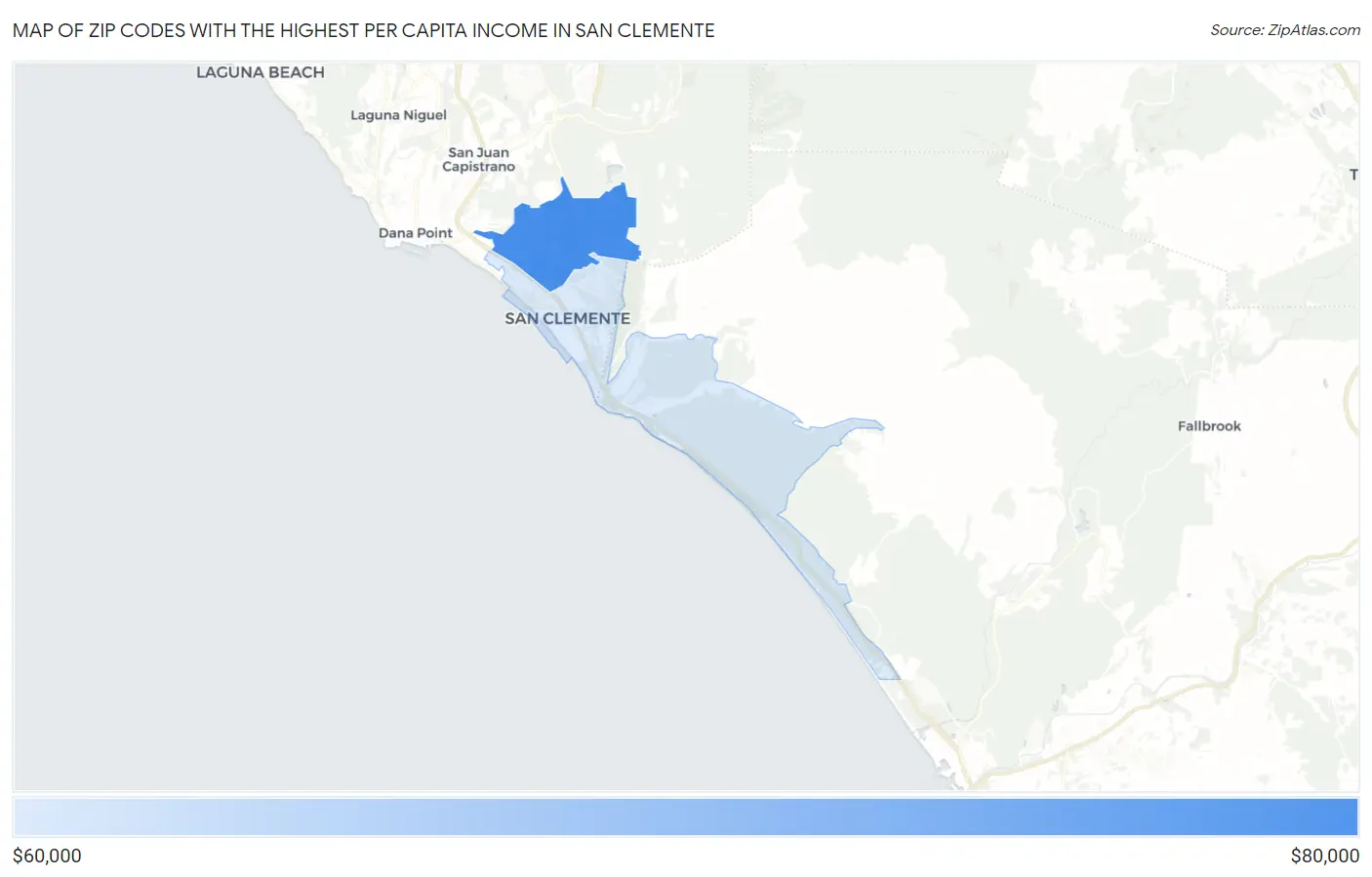 Zip Codes with the Highest Per Capita Income in San Clemente Map