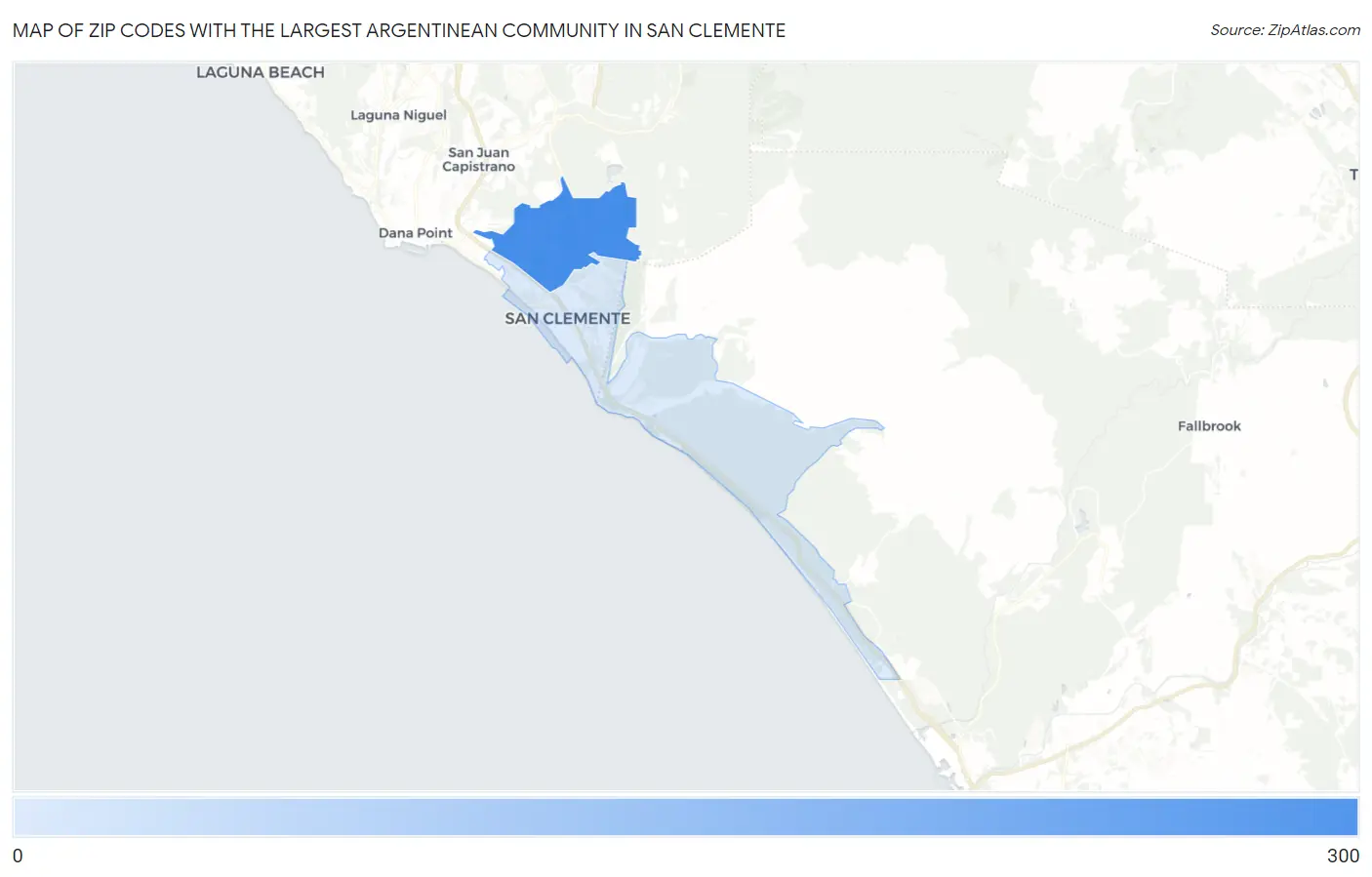 Zip Codes with the Largest Argentinean Community in San Clemente Map