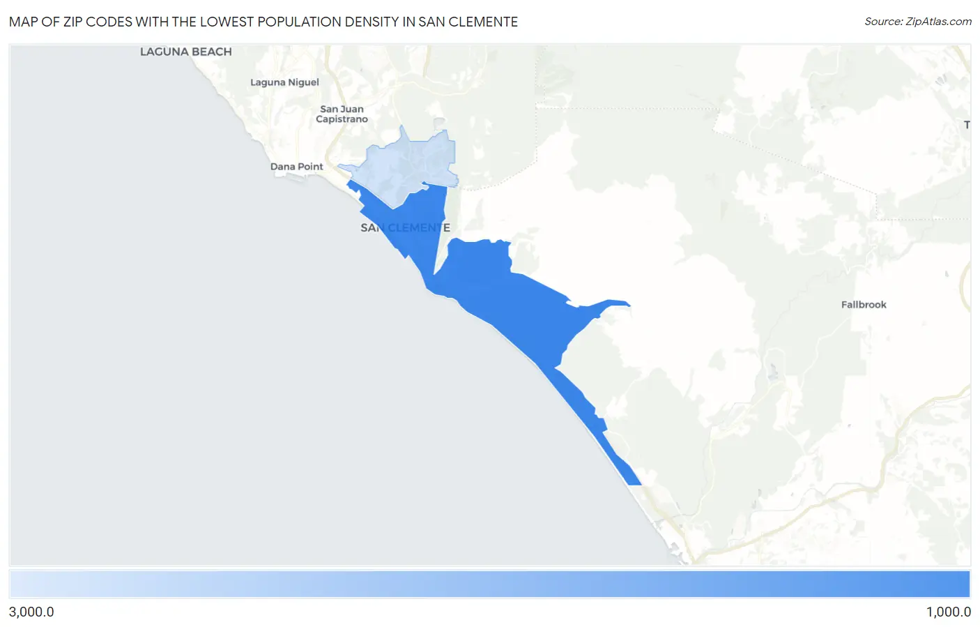 Zip Codes with the Lowest Population Density in San Clemente Map