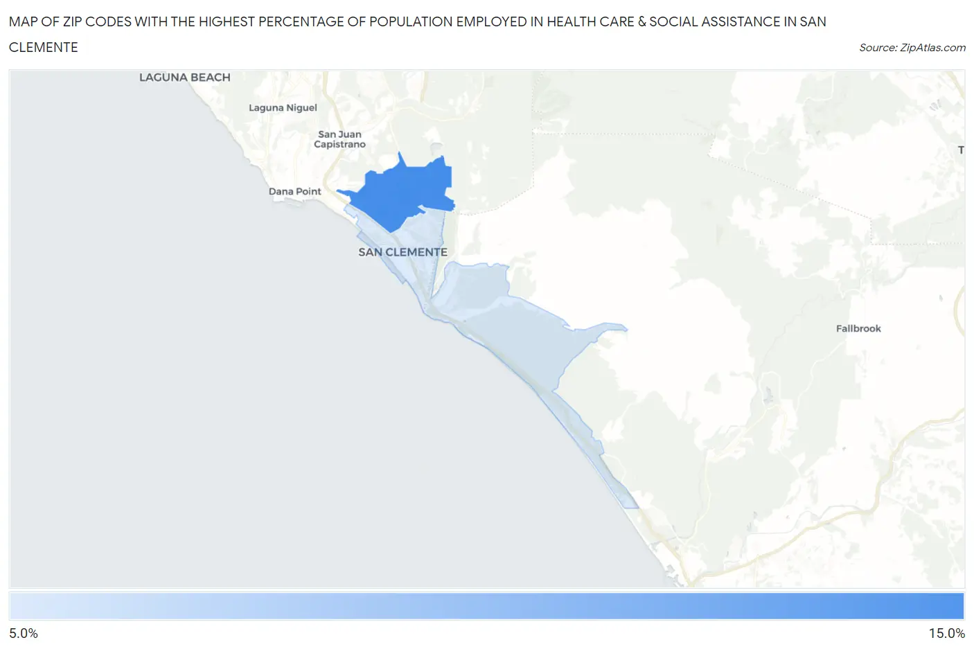 Zip Codes with the Highest Percentage of Population Employed in Health Care & Social Assistance in San Clemente Map