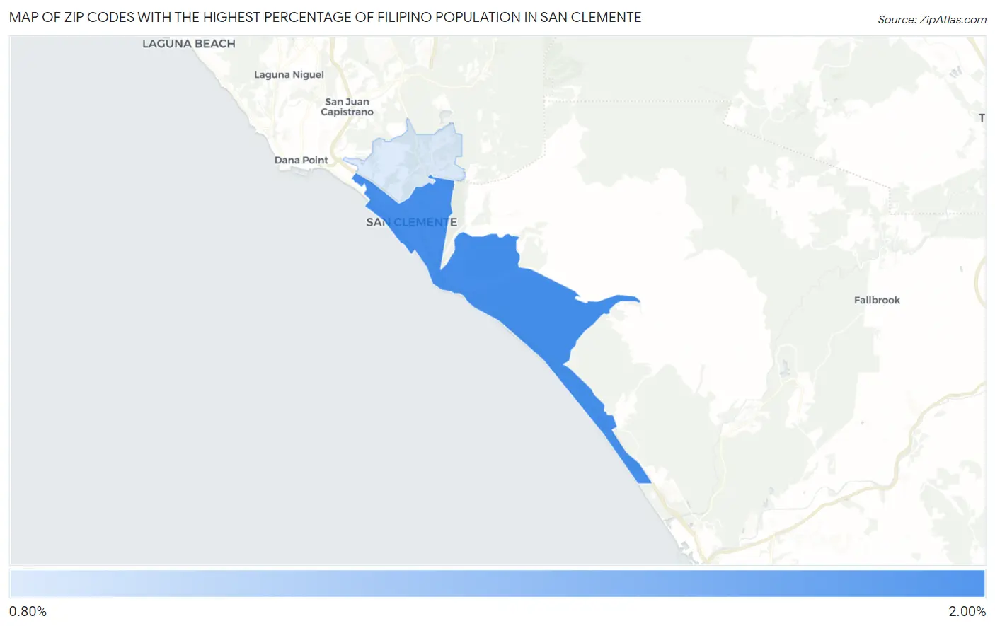 Zip Codes with the Highest Percentage of Filipino Population in San Clemente Map