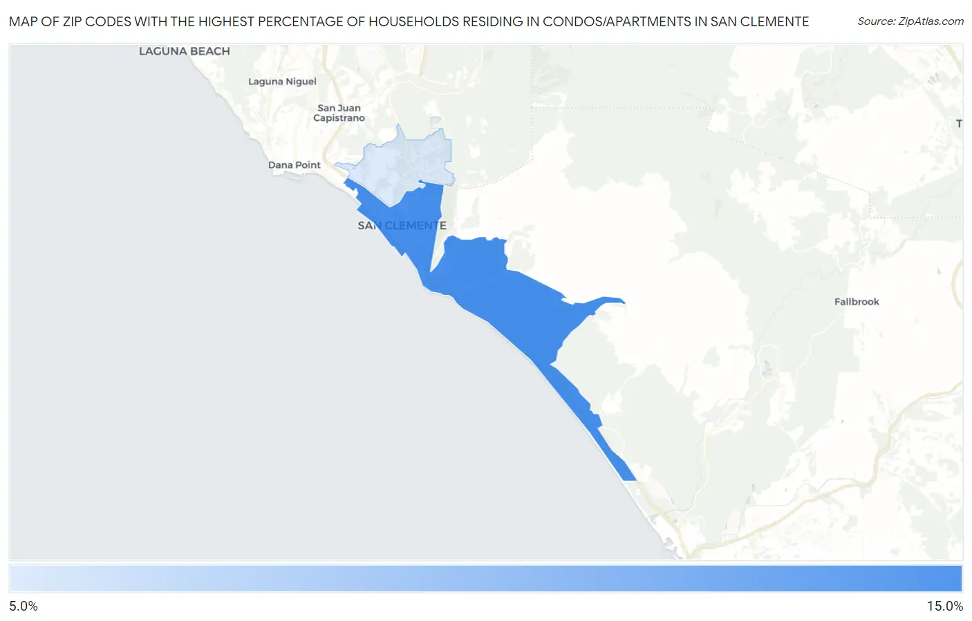 Zip Codes with the Highest Percentage of Households Residing in Condos/Apartments in San Clemente Map