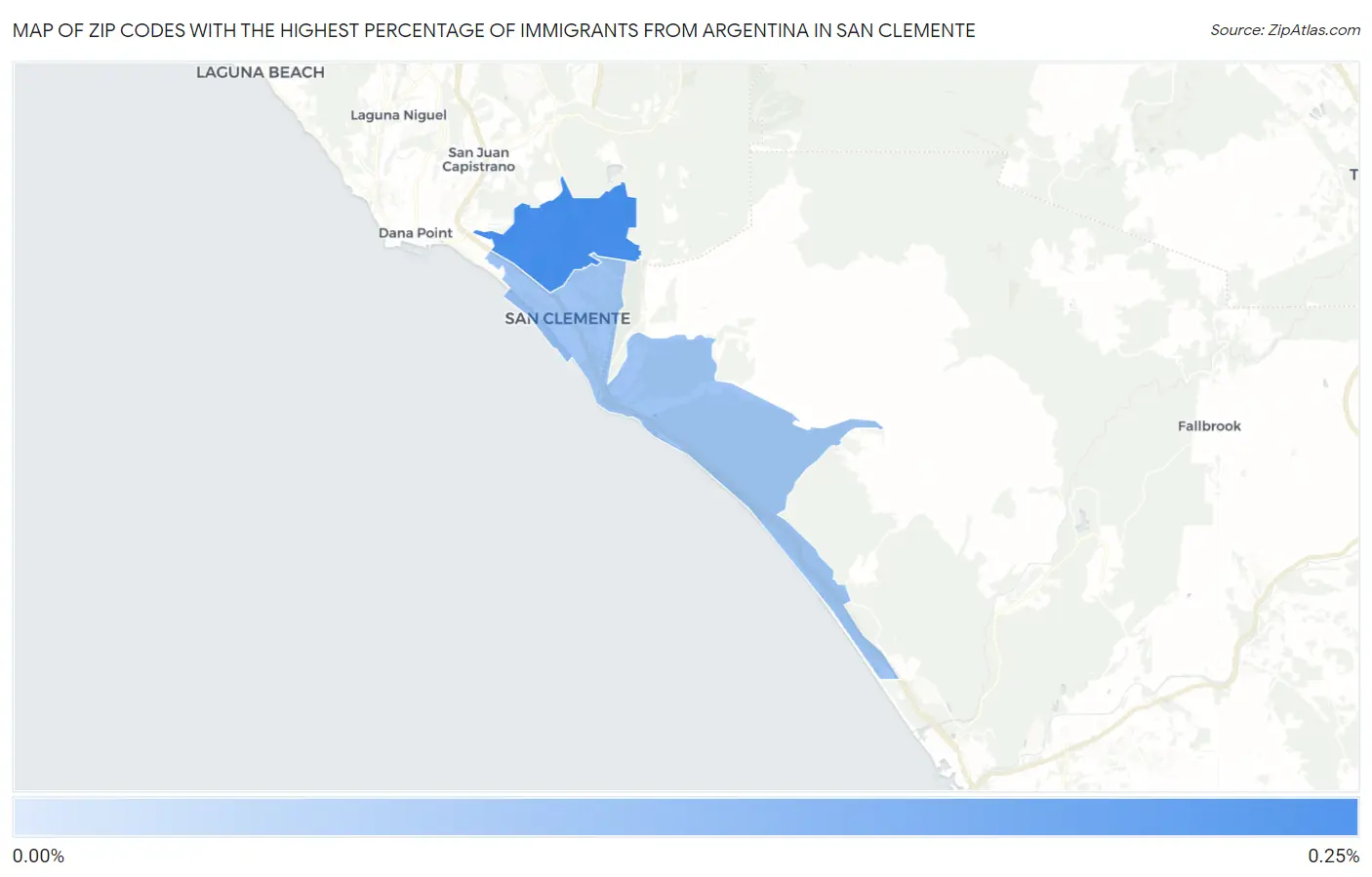 Zip Codes with the Highest Percentage of Immigrants from Argentina in San Clemente Map