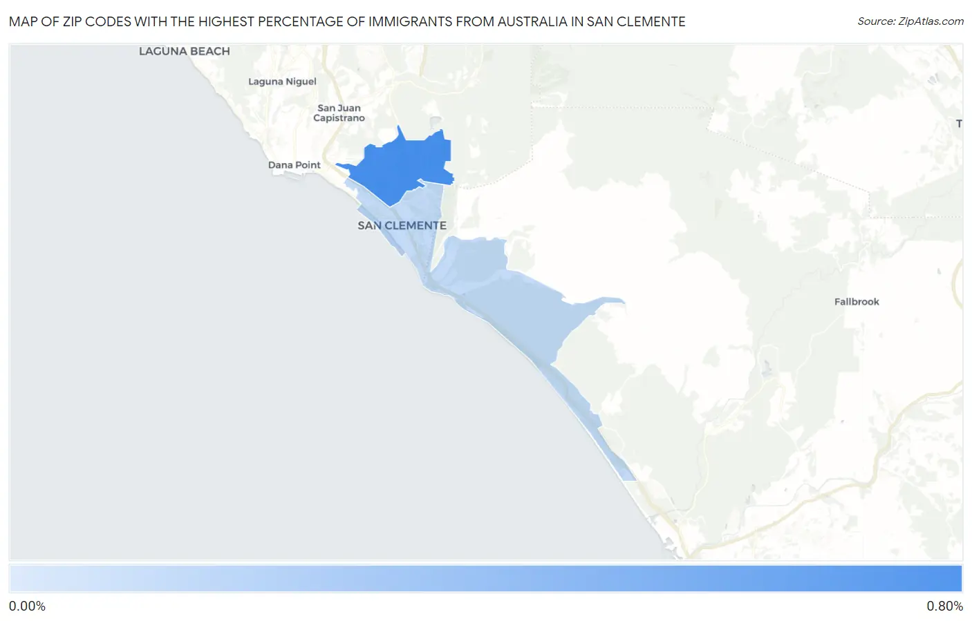 Zip Codes with the Highest Percentage of Immigrants from Australia in San Clemente Map