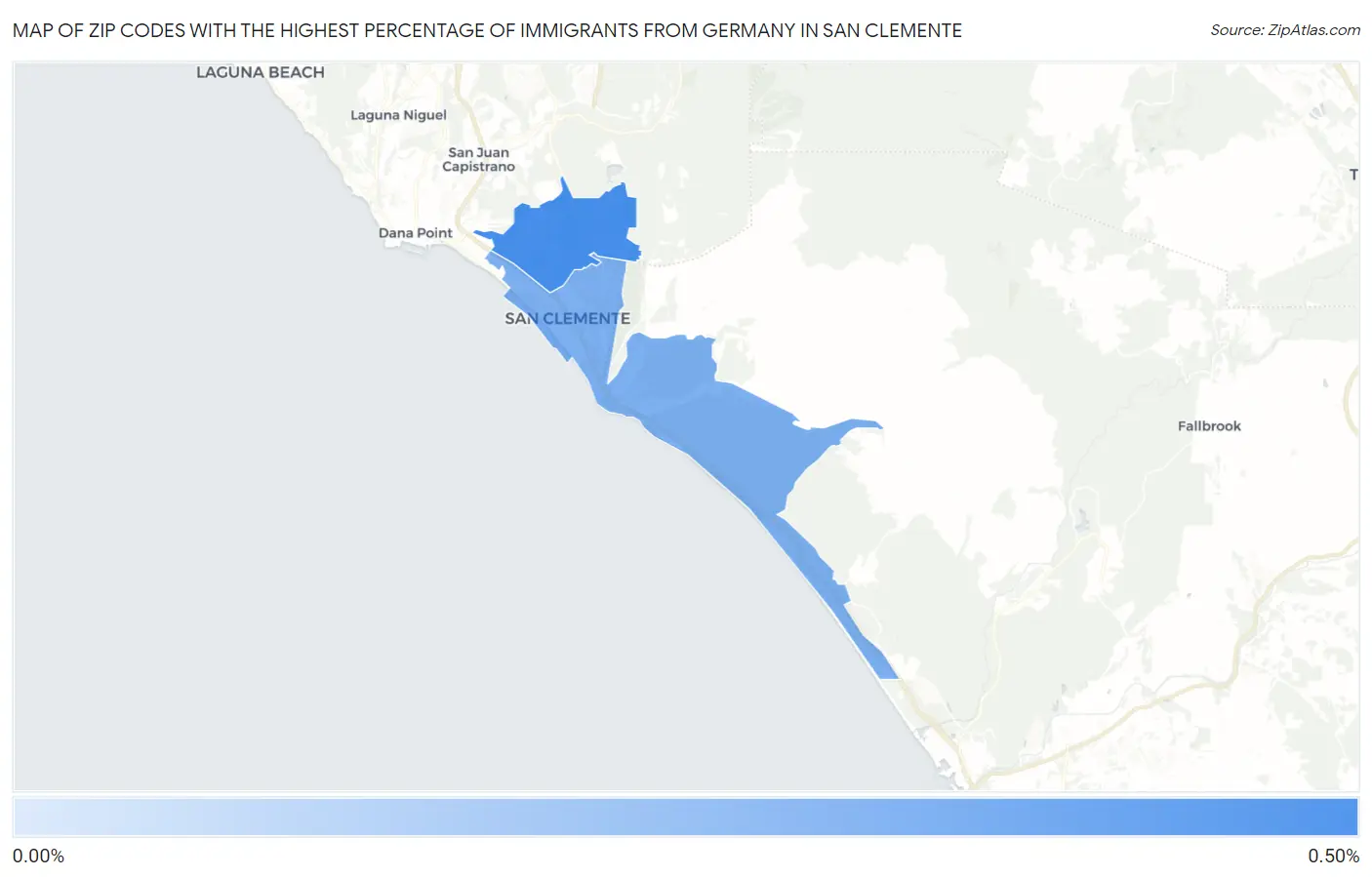 Zip Codes with the Highest Percentage of Immigrants from Germany in San Clemente Map
