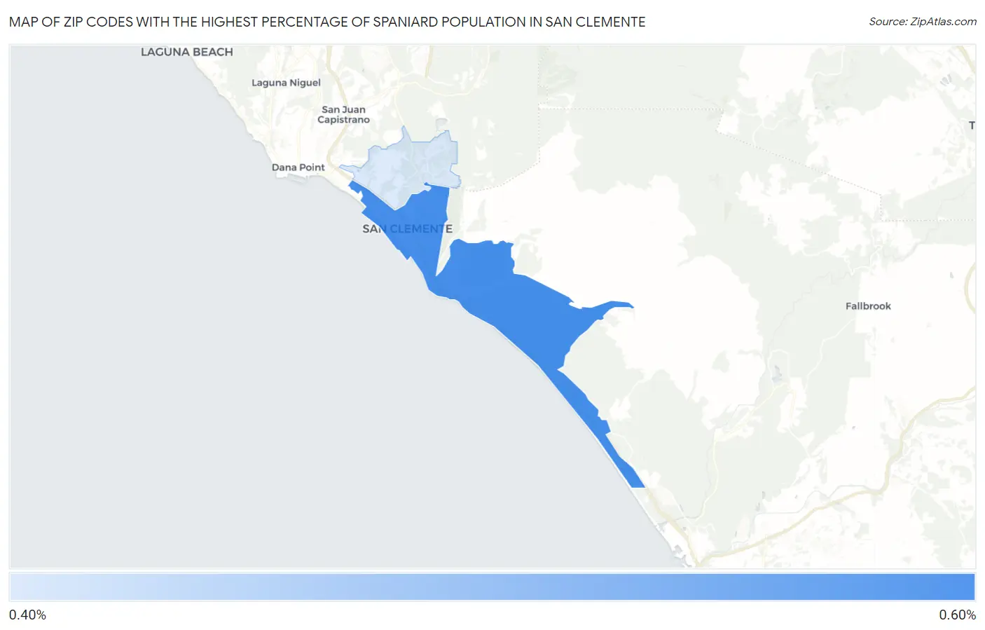 Zip Codes with the Highest Percentage of Spaniard Population in San Clemente Map