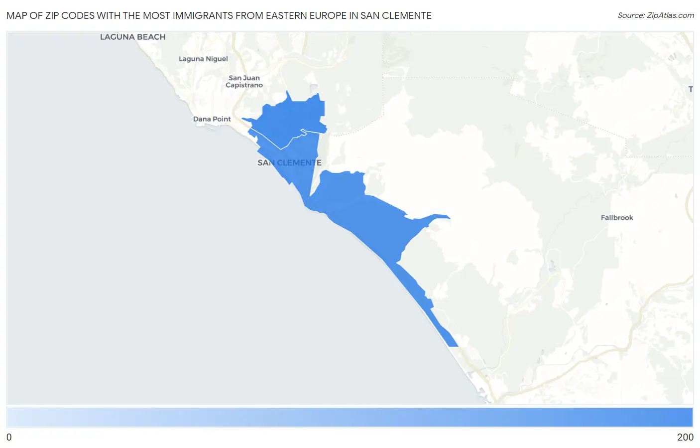 Zip Codes with the Most Immigrants from Eastern Europe in San Clemente Map