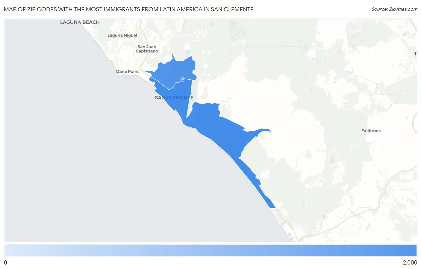 Zip Codes with the Most Immigrants from Latin America in San Clemente Map