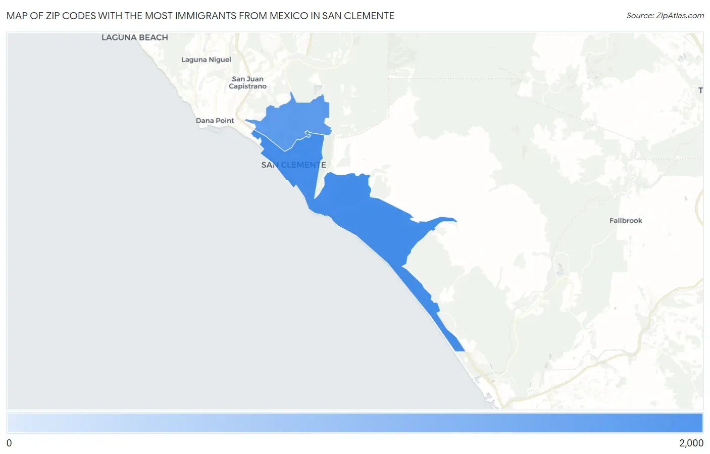 Zip Codes with the Most Immigrants from Mexico in San Clemente Map