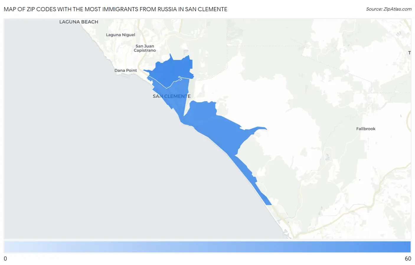 Zip Codes with the Most Immigrants from Russia in San Clemente Map