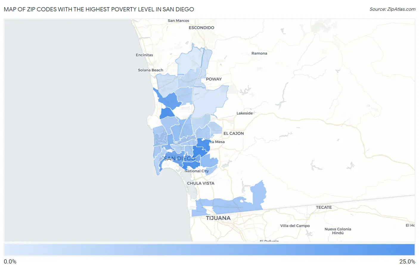 Zip Codes with the Highest Poverty Level in San Diego Map