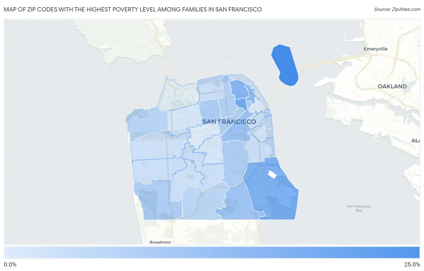 Zip Codes with the Highest Poverty Level Among Families in San Francisco Map