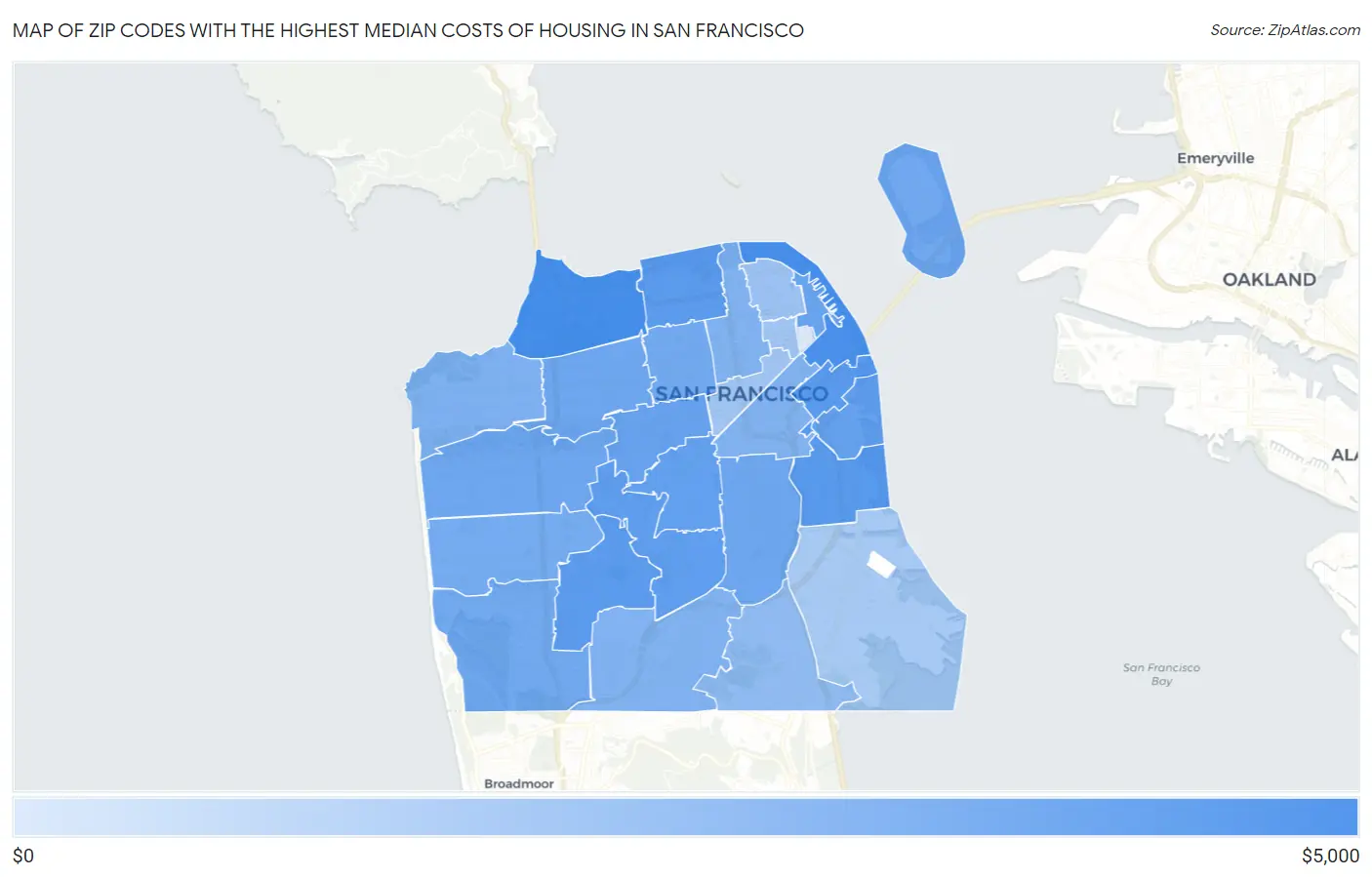 Zip Codes with the Highest Median Costs of Housing in San Francisco Map