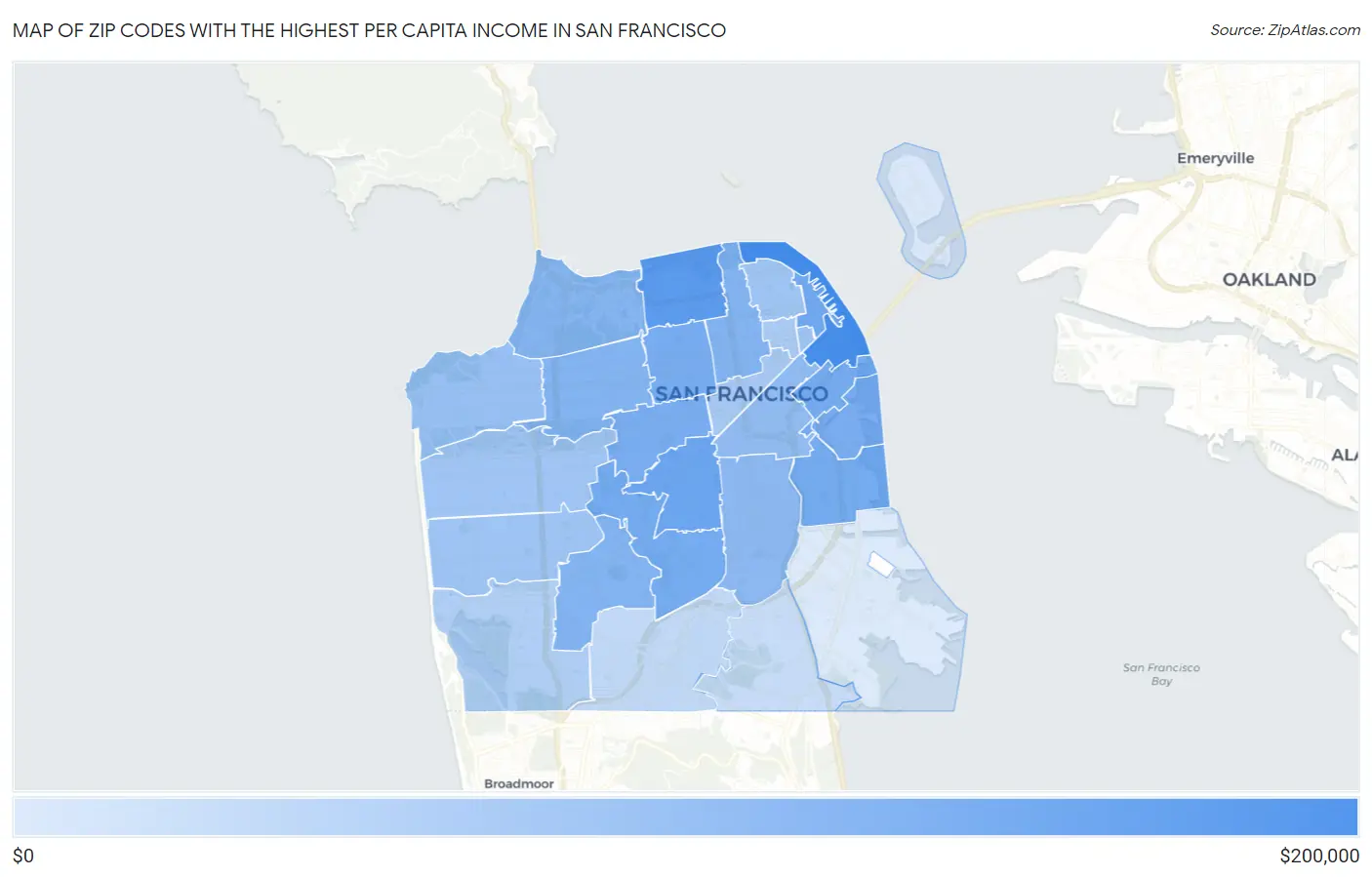 Zip Codes with the Highest Per Capita Income in San Francisco Map