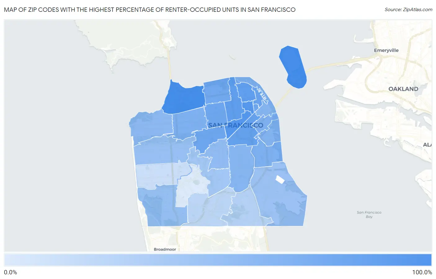 Zip Codes with the Highest Percentage of Renter-Occupied Units in San Francisco Map