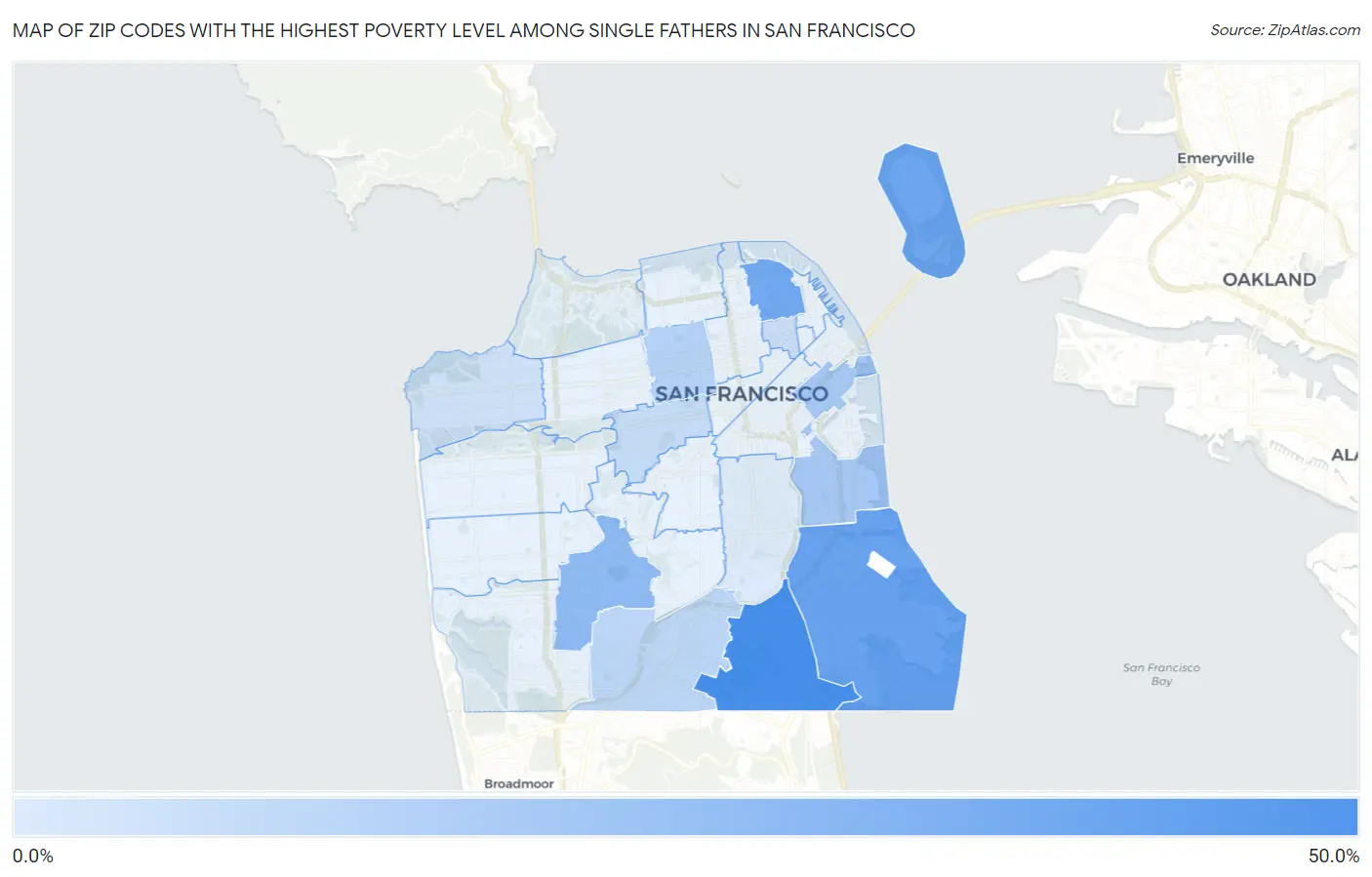 Zip Codes with the Highest Poverty Level Among Single Fathers in San Francisco Map