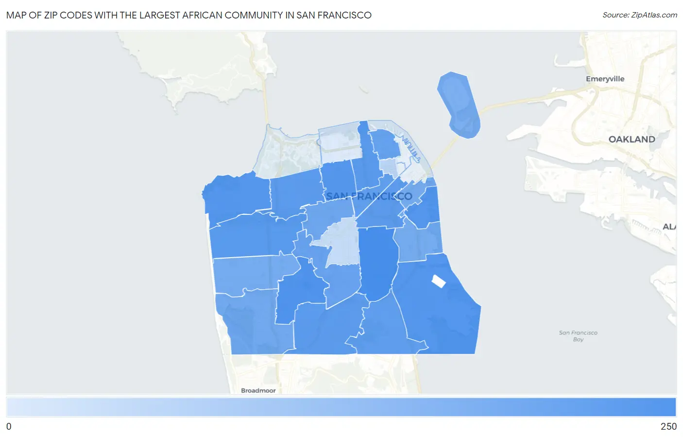 Zip Codes with the Largest African Community in San Francisco Map