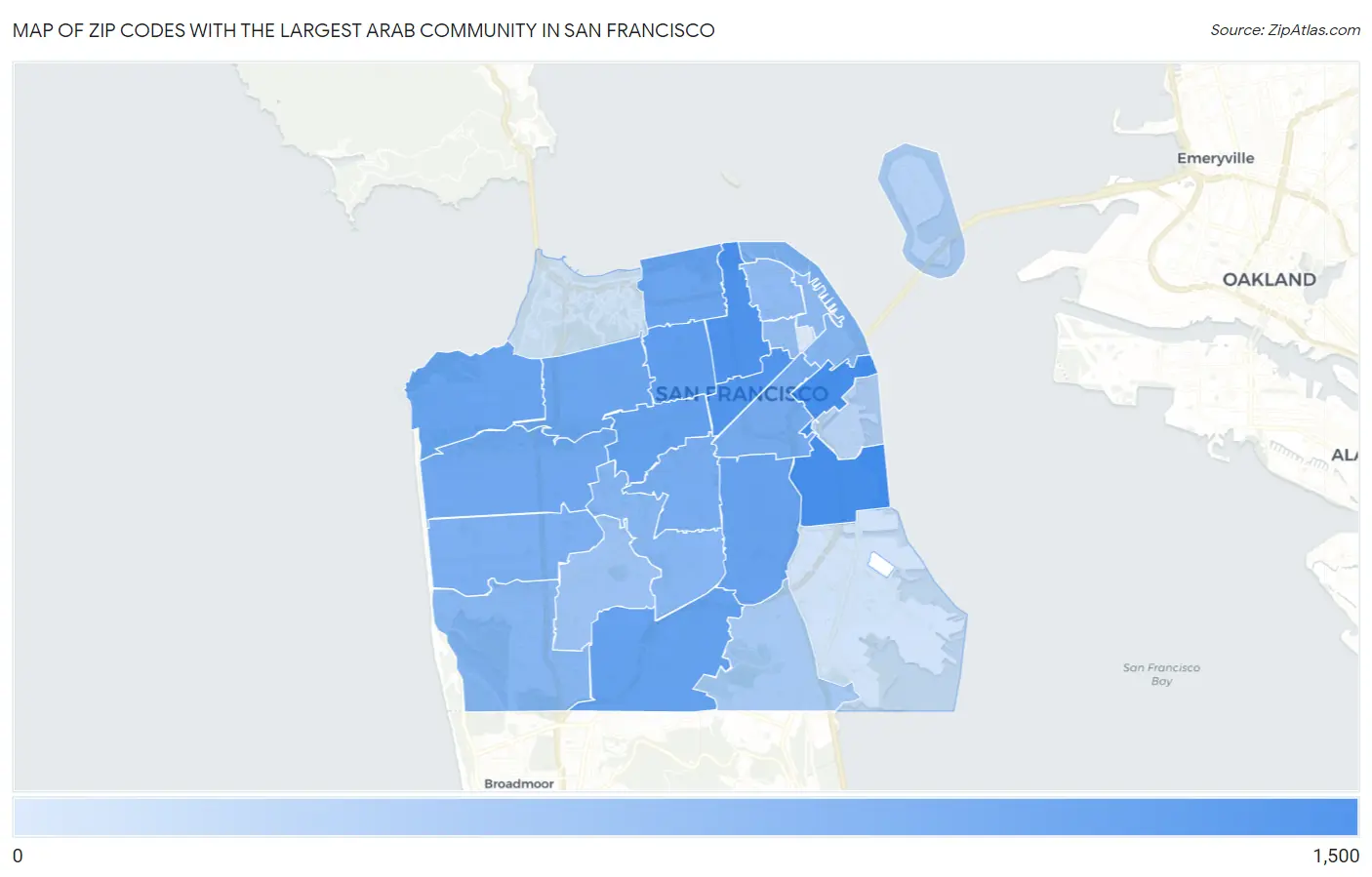 Zip Codes with the Largest Arab Community in San Francisco Map