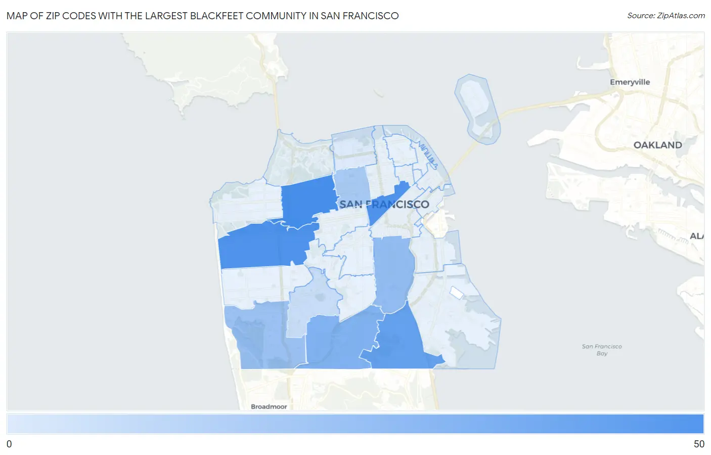 Zip Codes with the Largest Blackfeet Community in San Francisco Map
