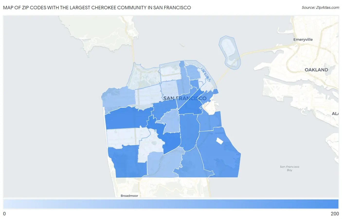 Zip Codes with the Largest Cherokee Community in San Francisco Map