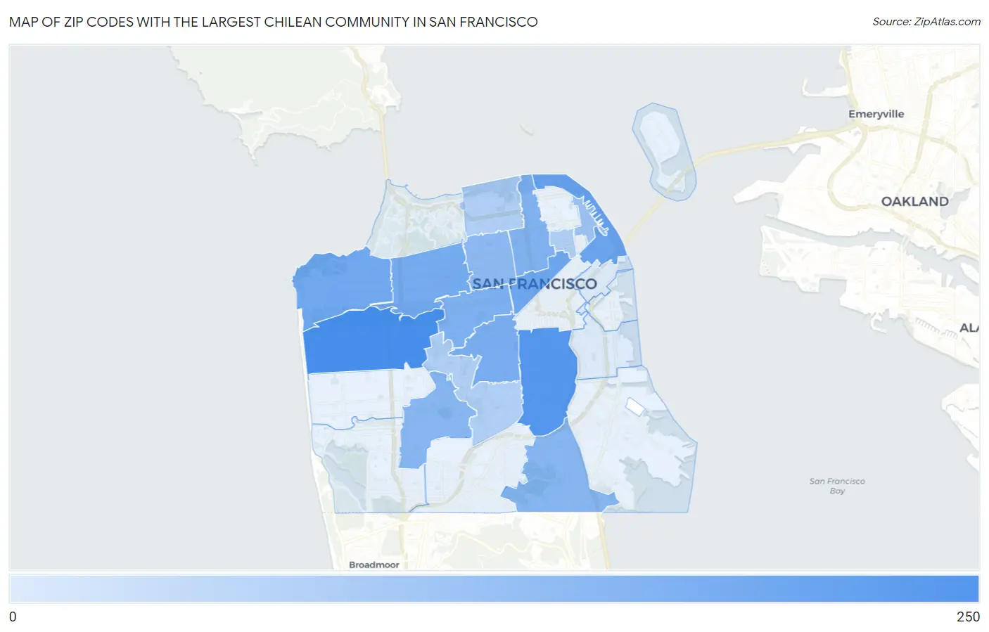 Zip Codes with the Largest Chilean Community in San Francisco Map