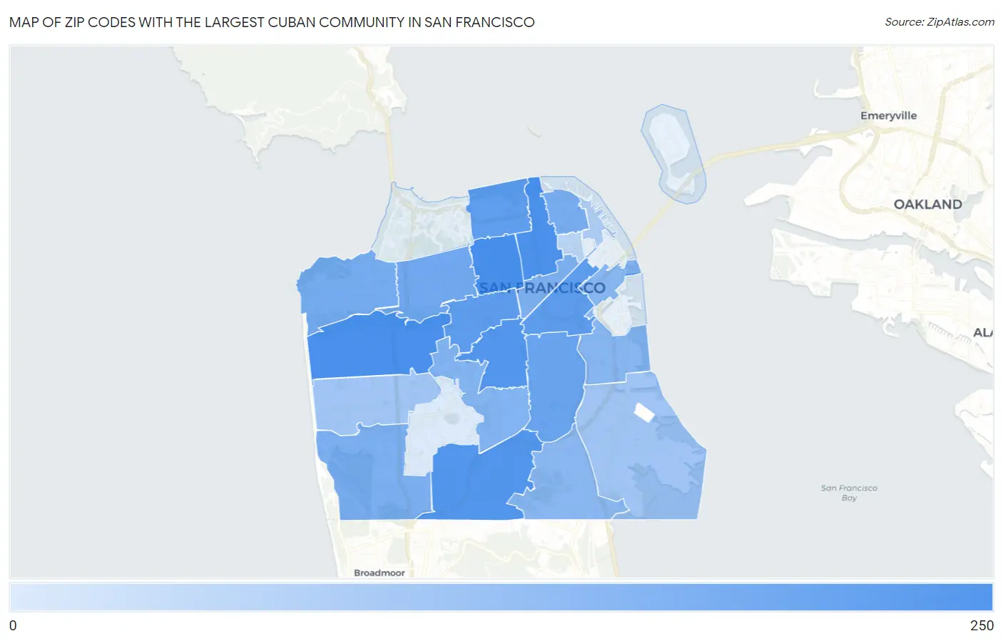 Zip Codes with the Largest Cuban Community in San Francisco Map