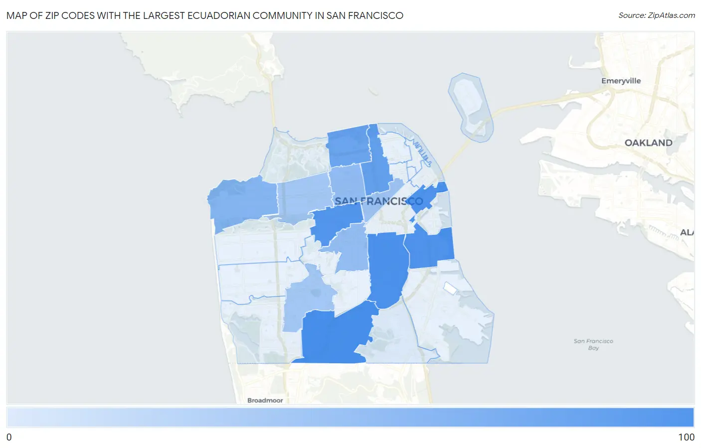 Zip Codes with the Largest Ecuadorian Community in San Francisco Map