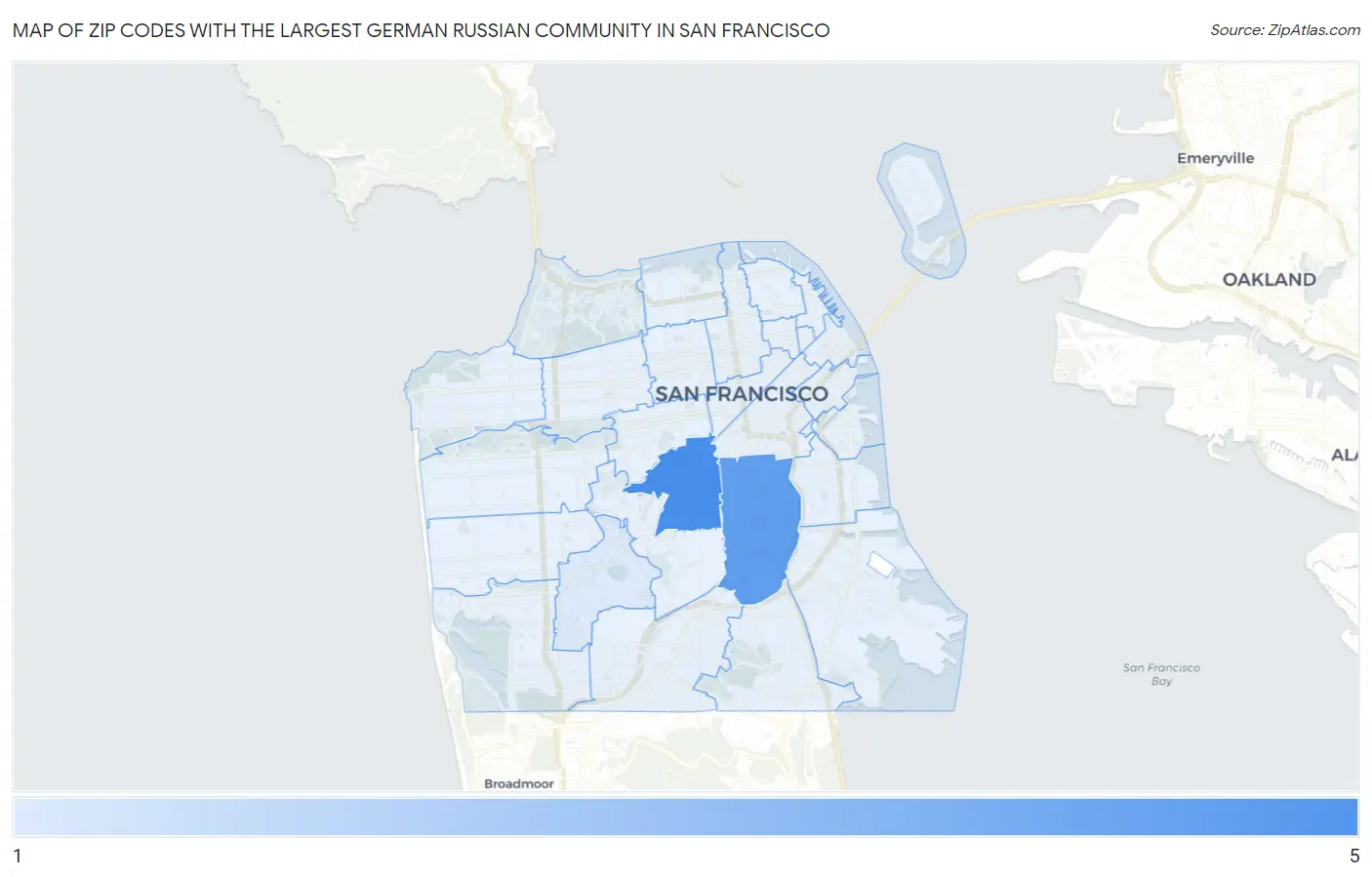 Zip Codes with the Largest German Russian Community in San Francisco Map