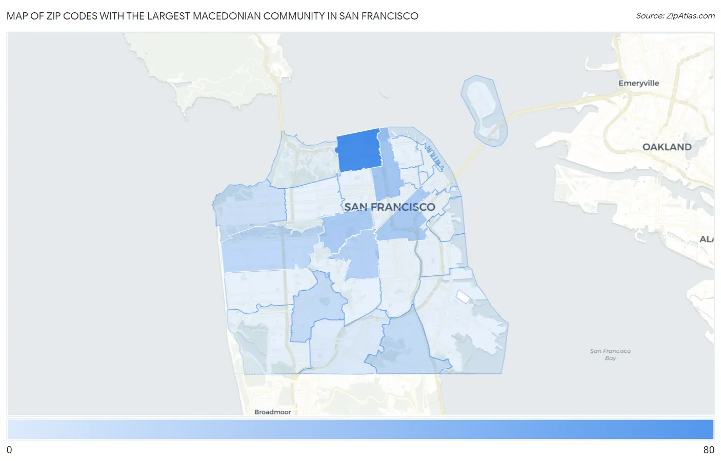 Zip Codes with the Largest Macedonian Community in San Francisco Map