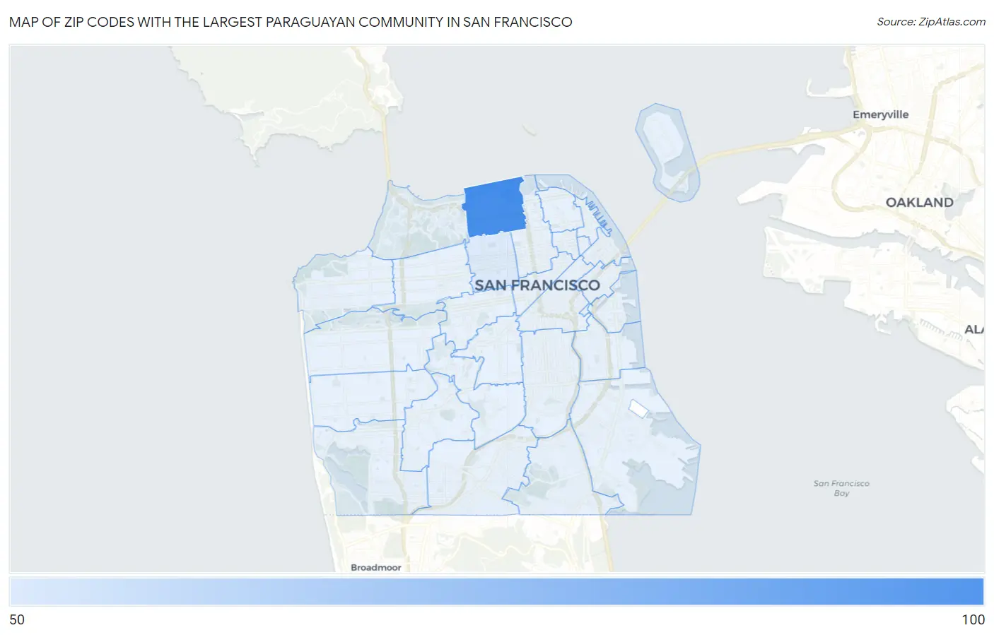 Zip Codes with the Largest Paraguayan Community in San Francisco Map