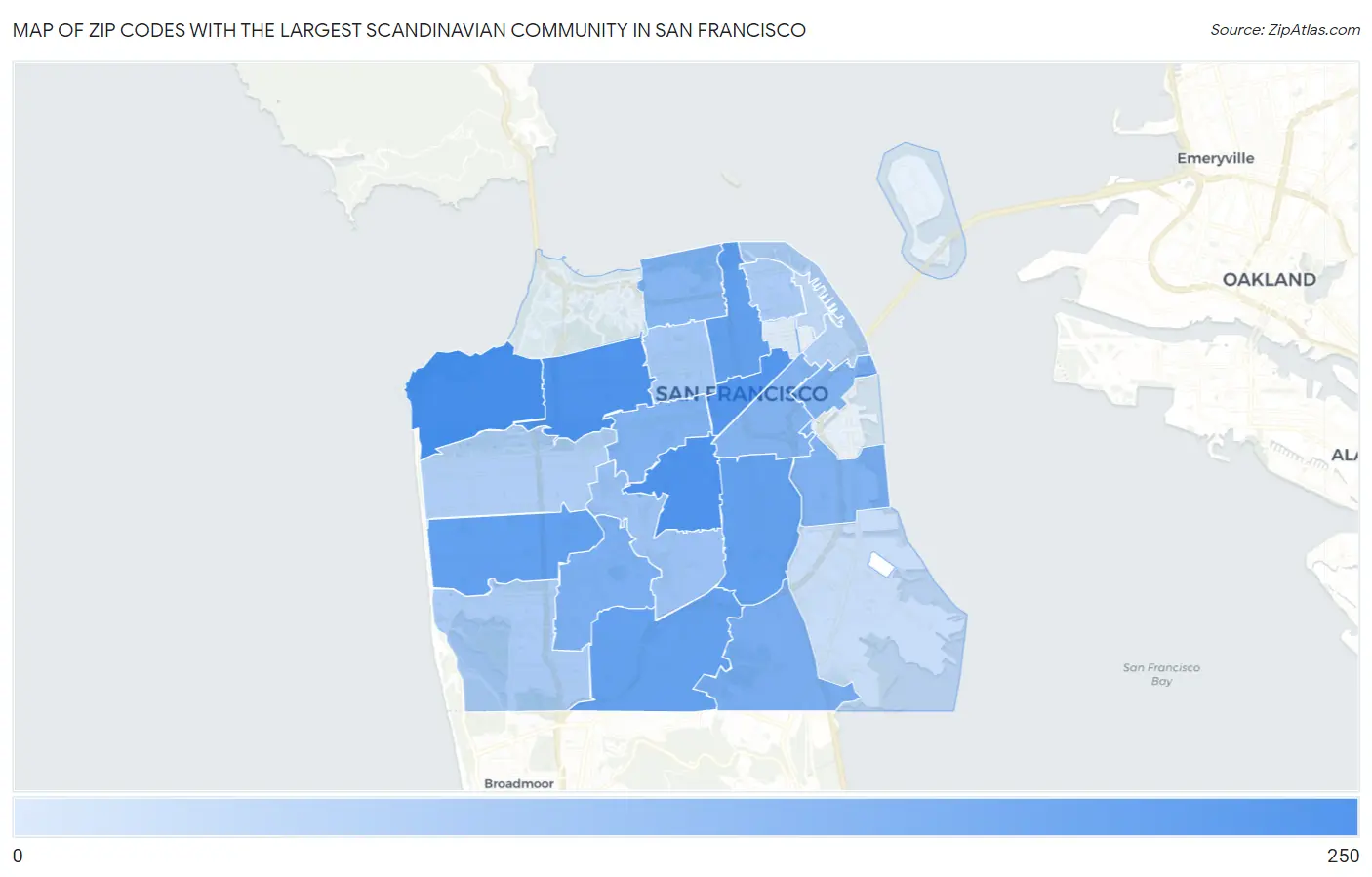 Zip Codes with the Largest Scandinavian Community in San Francisco Map