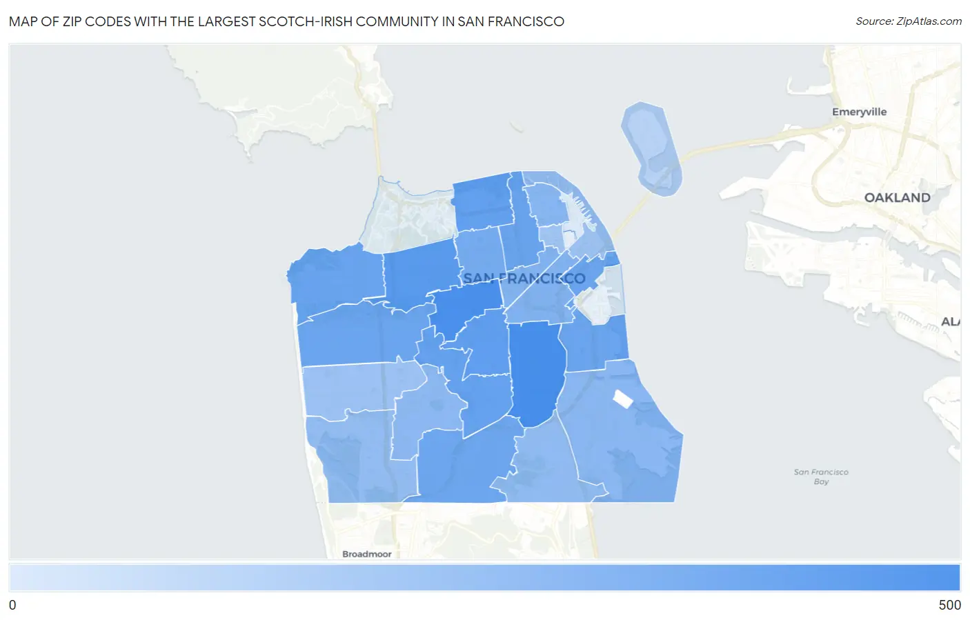 Zip Codes with the Largest Scotch-Irish Community in San Francisco Map
