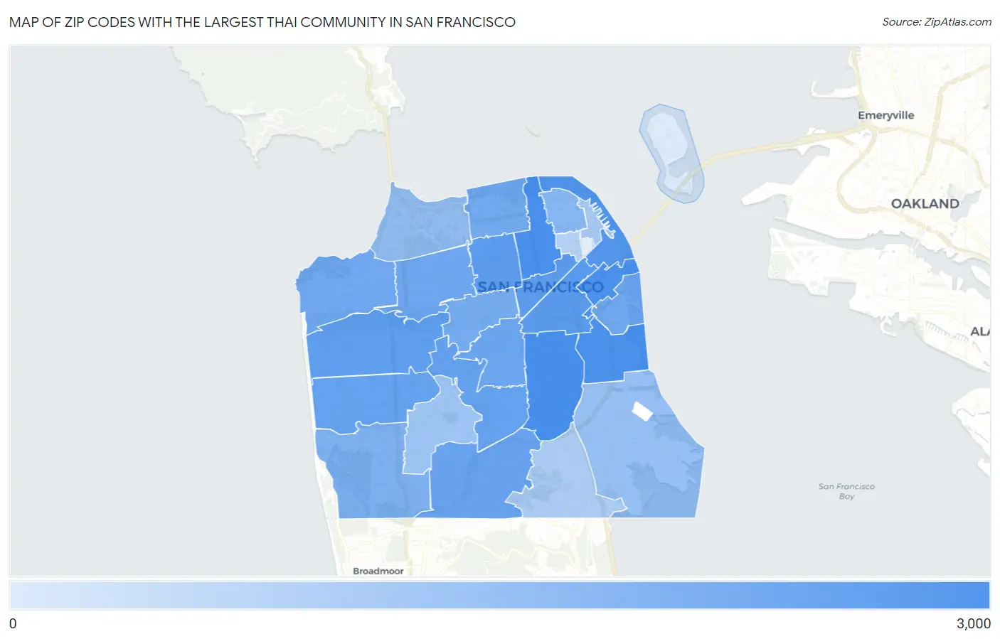 Zip Codes with the Largest Thai Community in San Francisco Map