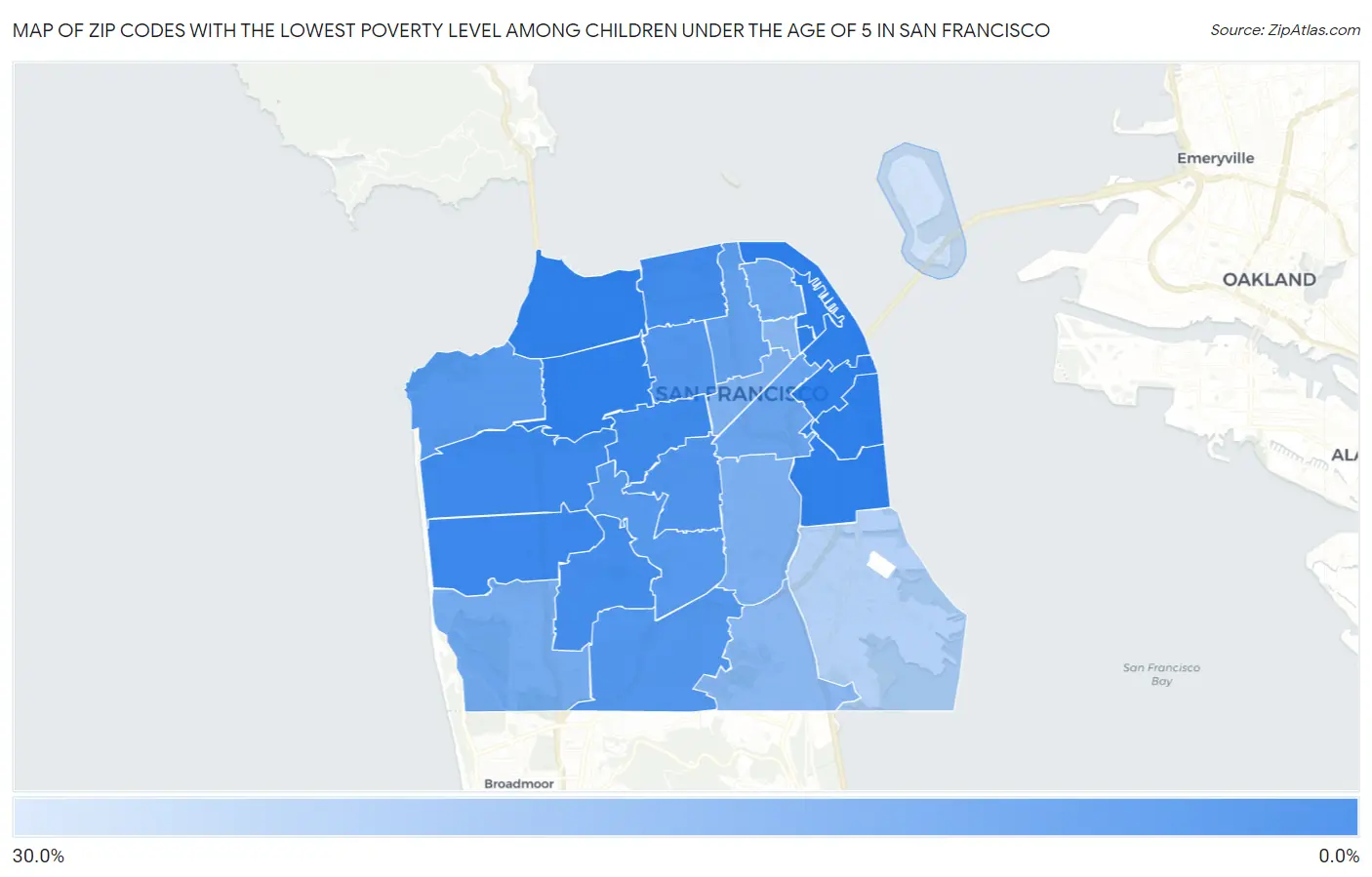 Zip Codes with the Lowest Poverty Level Among Children Under the Age of 5 in San Francisco Map