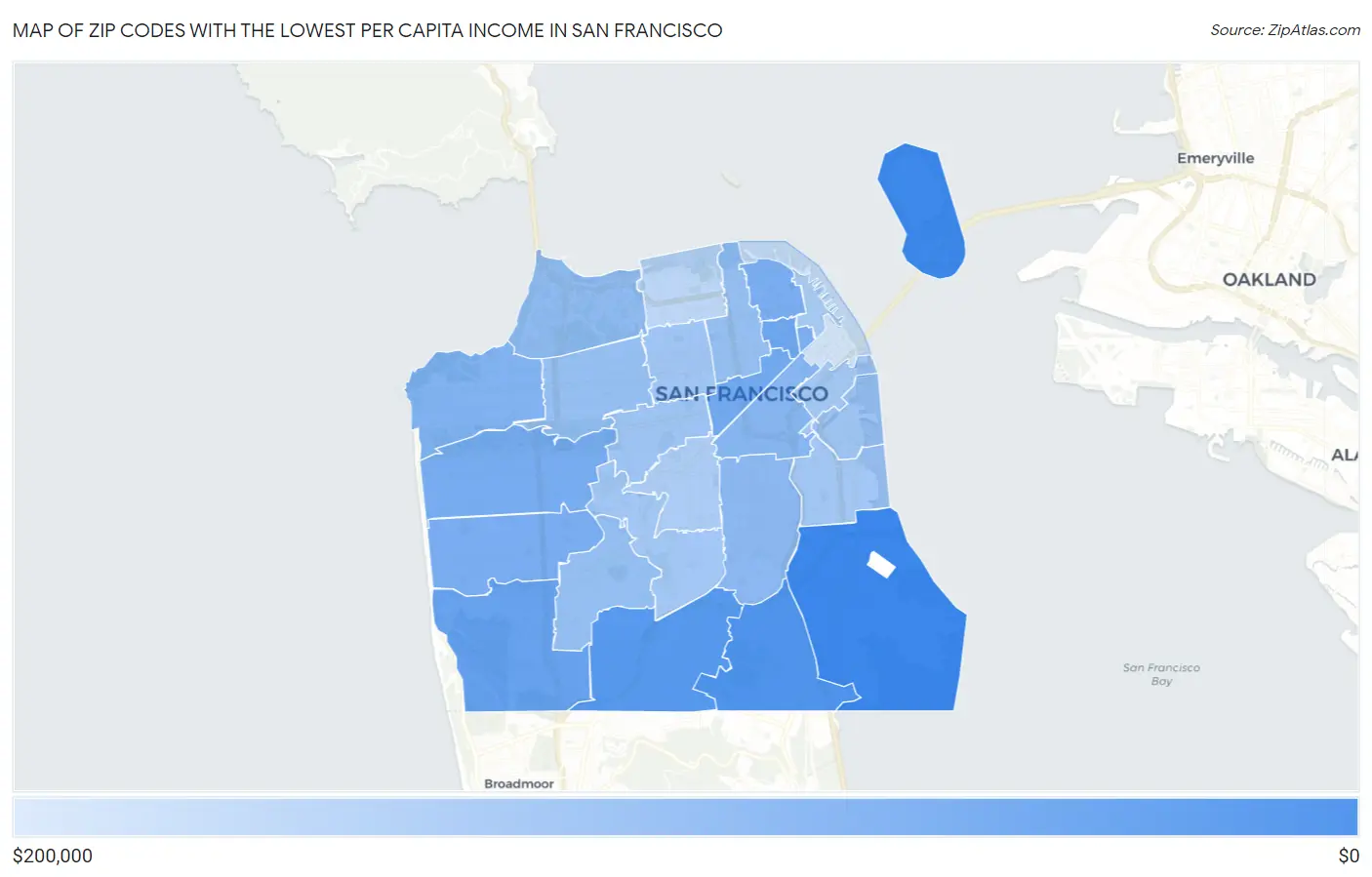 Zip Codes with the Lowest Per Capita Income in San Francisco Map