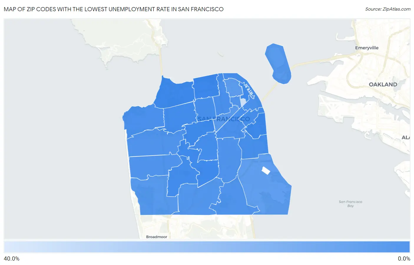 Zip Codes with the Lowest Unemployment Rate in San Francisco Map