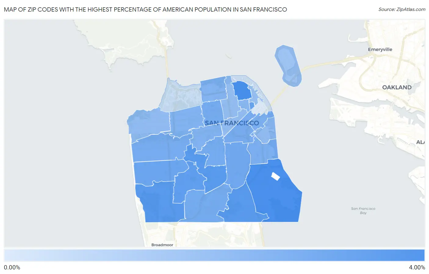 Zip Codes with the Highest Percentage of American Population in San Francisco Map