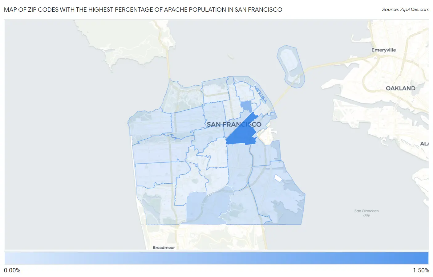 Zip Codes with the Highest Percentage of Apache Population in San Francisco Map