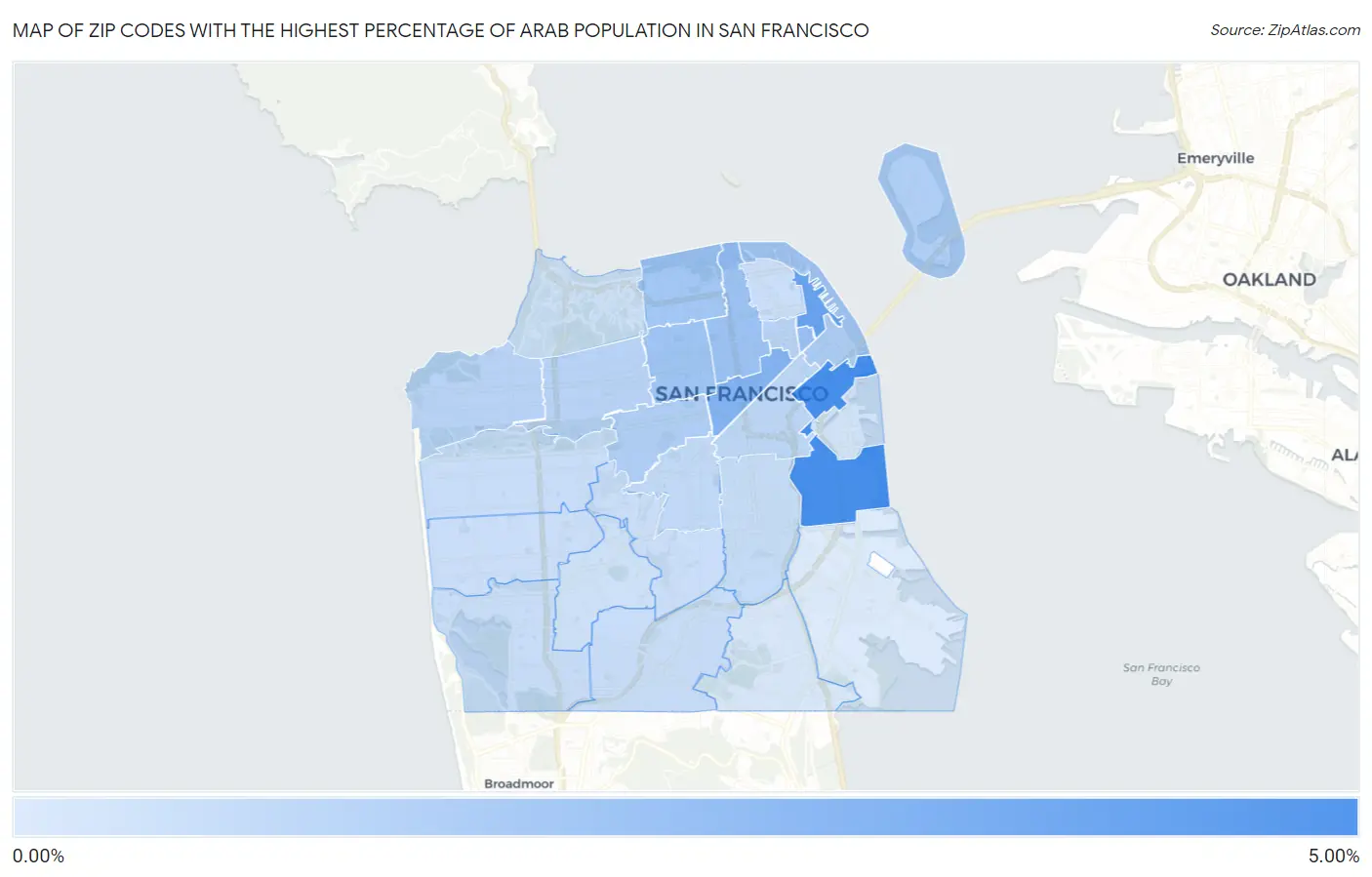 Zip Codes with the Highest Percentage of Arab Population in San Francisco Map
