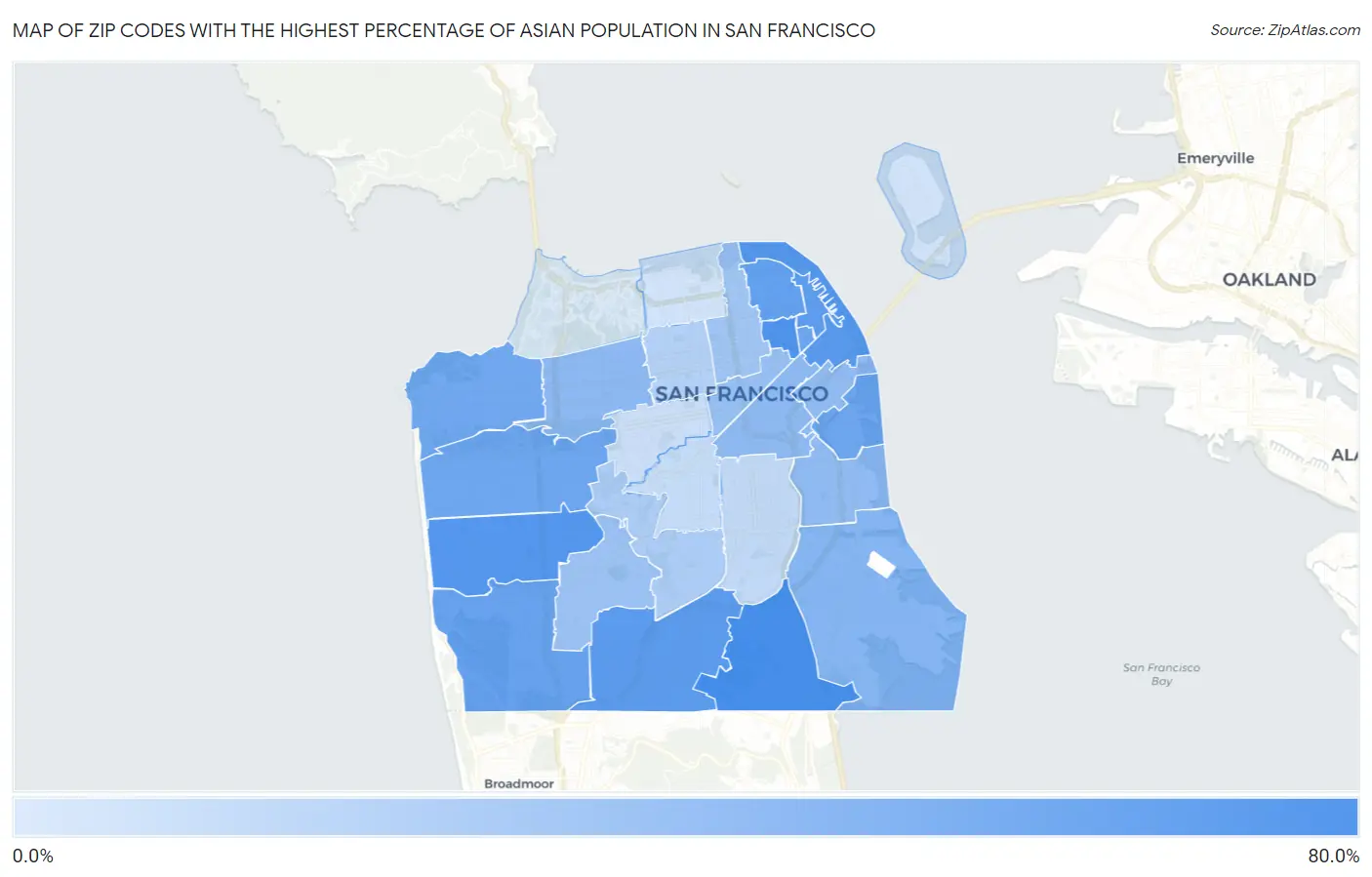 Zip Codes with the Highest Percentage of Asian Population in San Francisco Map