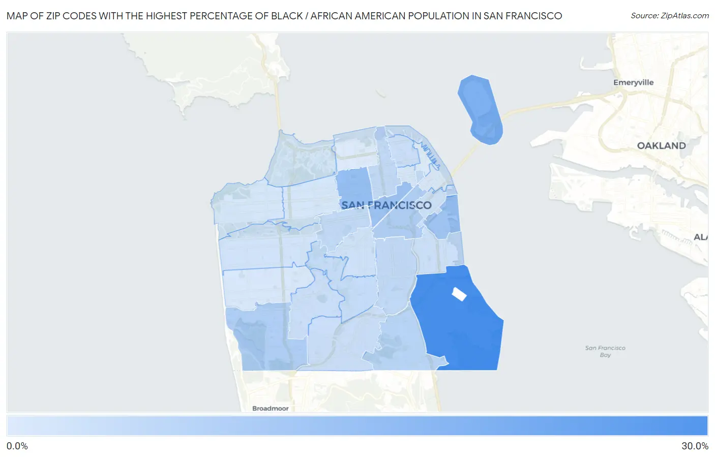 Zip Codes with the Highest Percentage of Black / African American Population in San Francisco Map