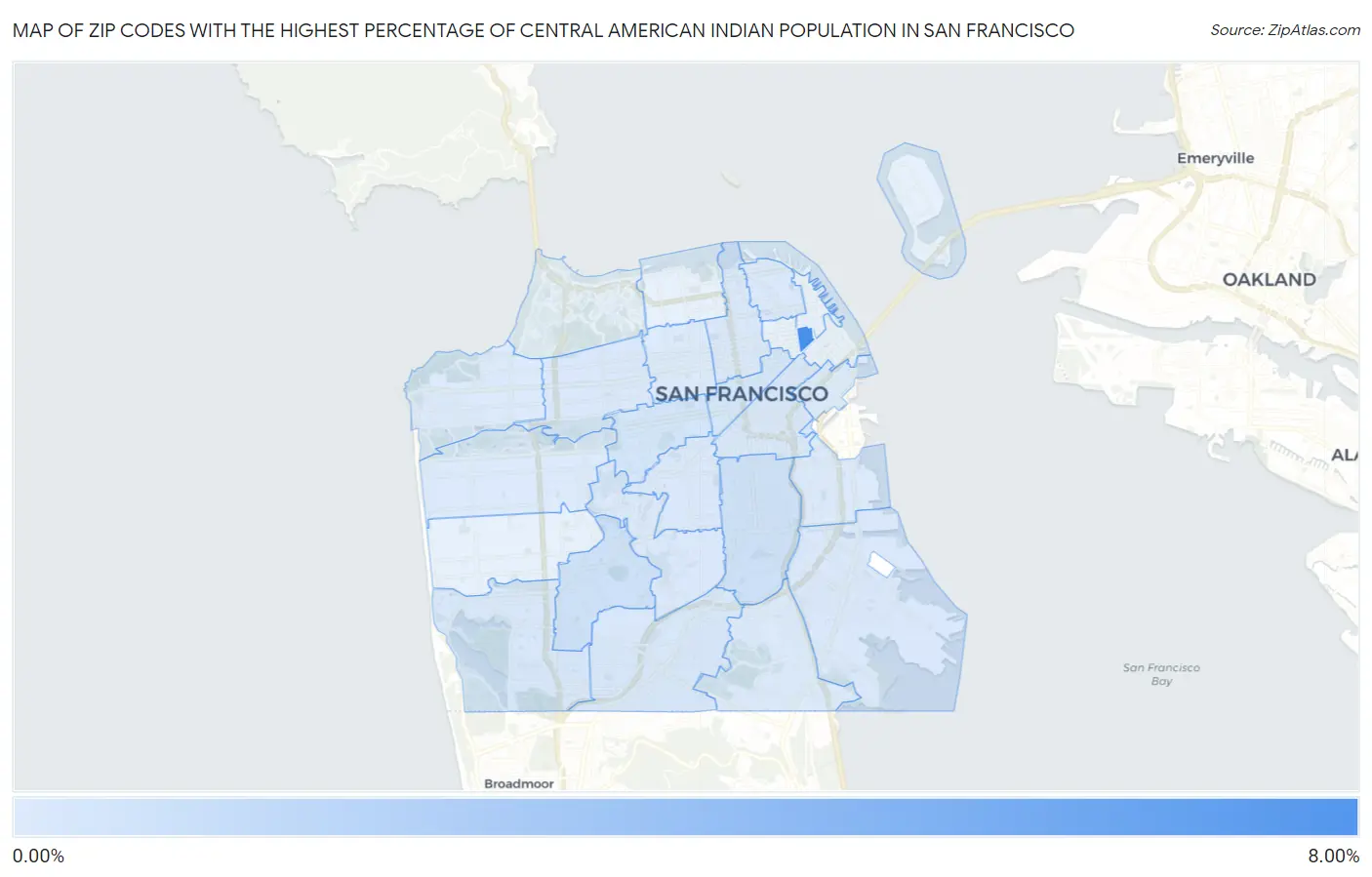 Zip Codes with the Highest Percentage of Central American Indian Population in San Francisco Map