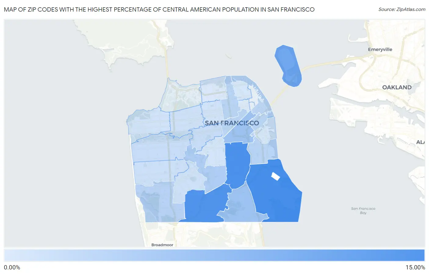 Zip Codes with the Highest Percentage of Central American Population in San Francisco Map