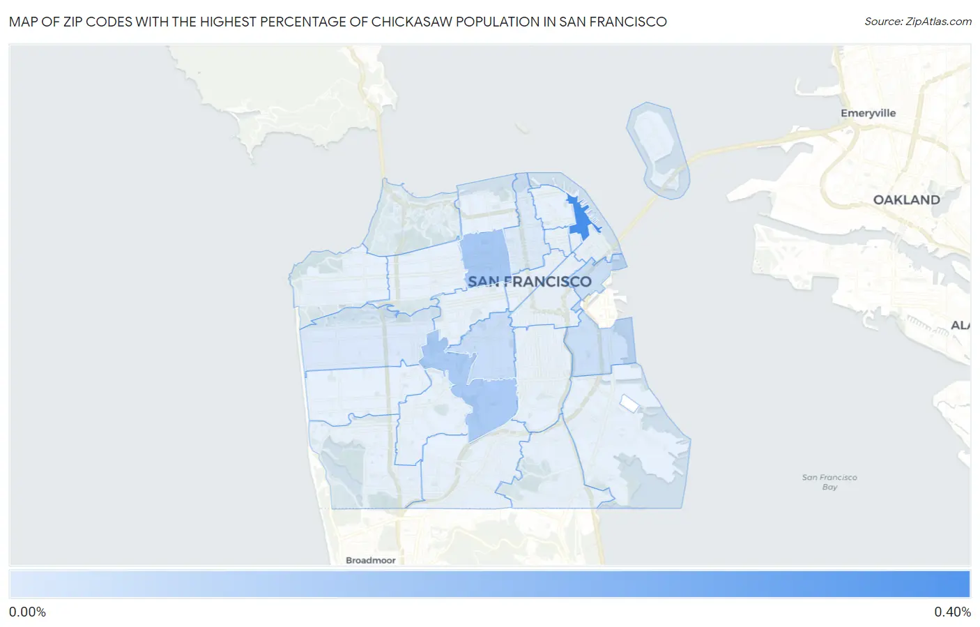 Zip Codes with the Highest Percentage of Chickasaw Population in San Francisco Map