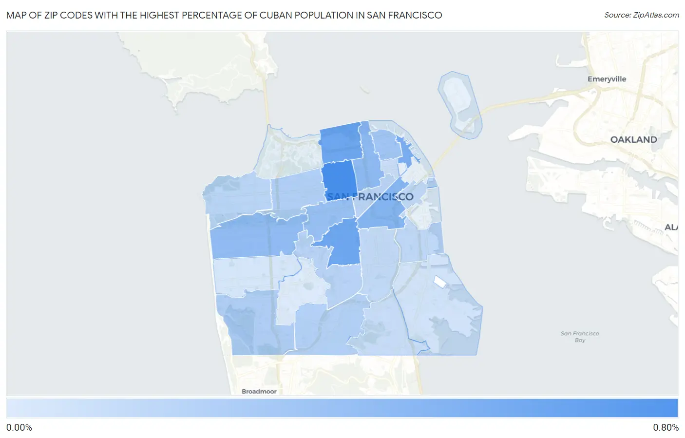 Zip Codes with the Highest Percentage of Cuban Population in San Francisco Map