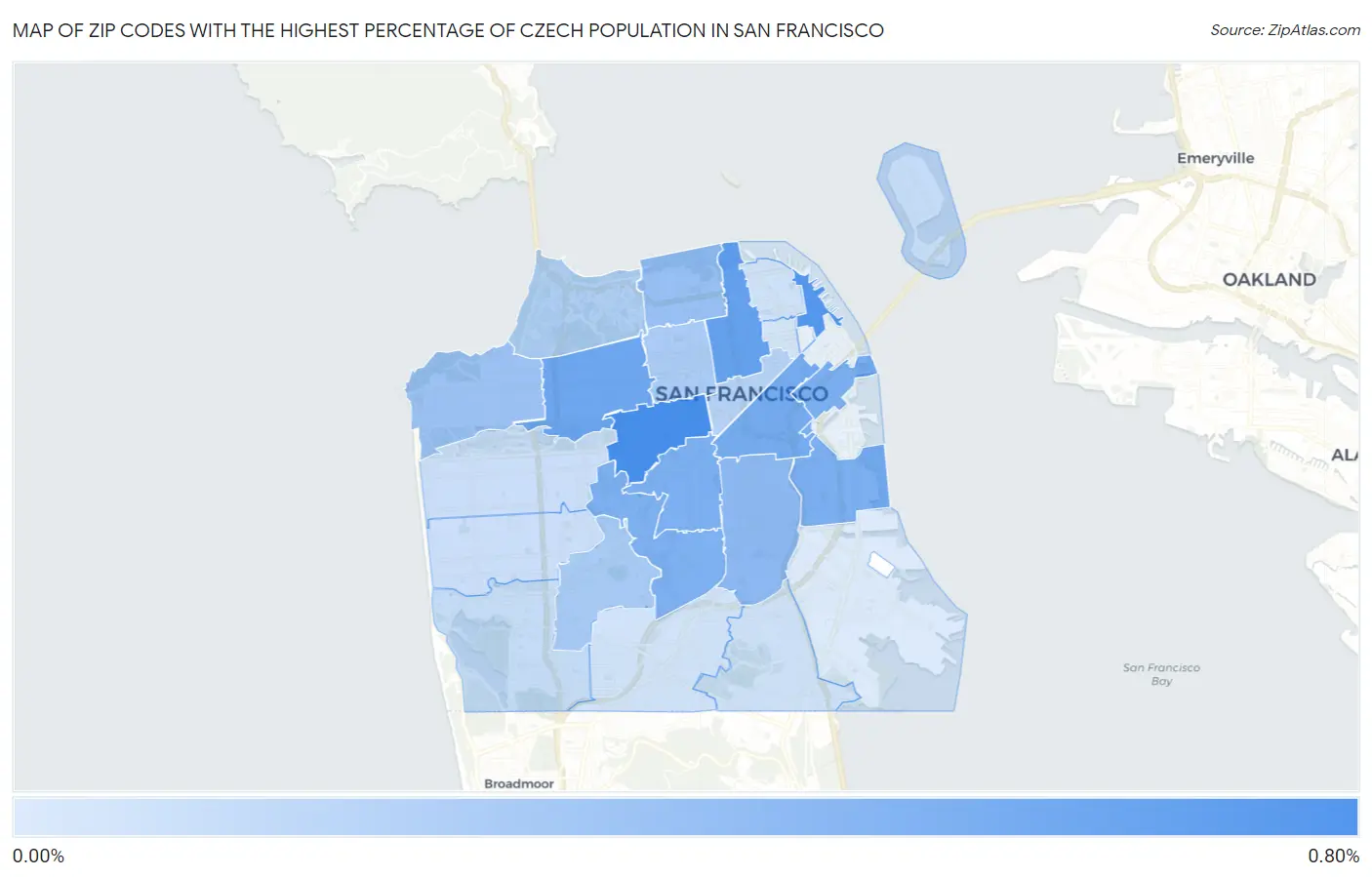 Zip Codes with the Highest Percentage of Czech Population in San Francisco Map