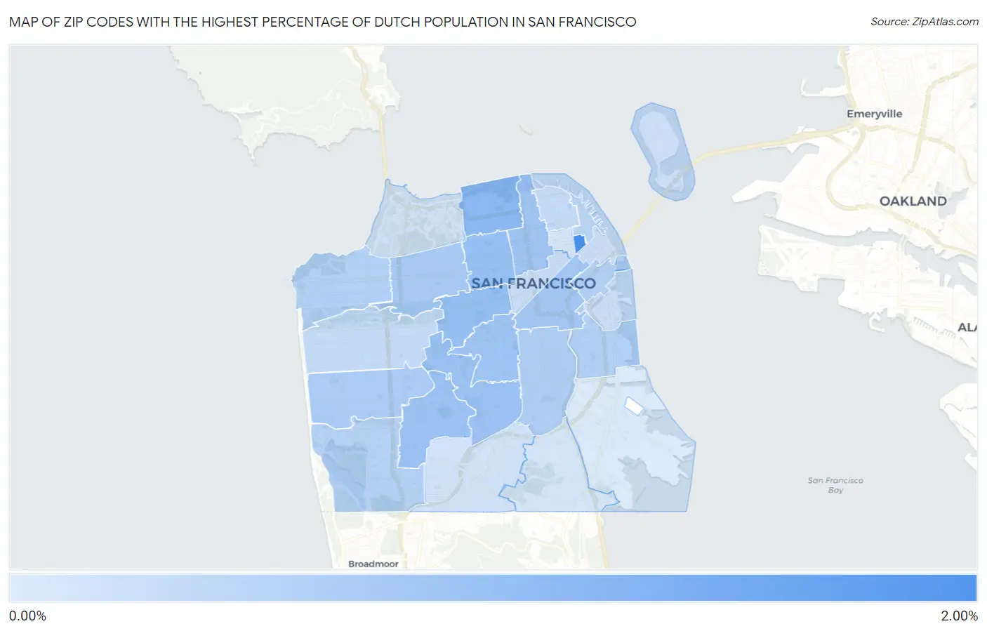 Zip Codes with the Highest Percentage of Dutch Population in San Francisco Map